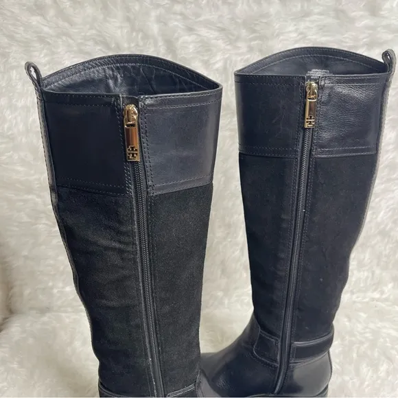 Tory Burch Riding Boots Tenley in Black Leather and Suede Size 5.5