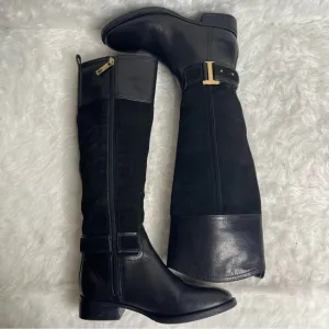 Tory Burch Riding Boots Tenley in Black Leather and Suede Size 5.5