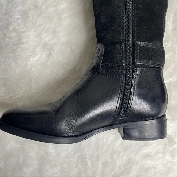 Tory Burch Riding Boots Tenley in Black Leather and Suede Size 5.5