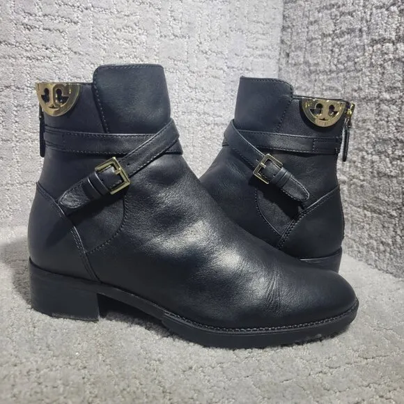 Tory Burch Sidney Womens Size 6M US Black Leather Back Zipper Ankle Boots 50959