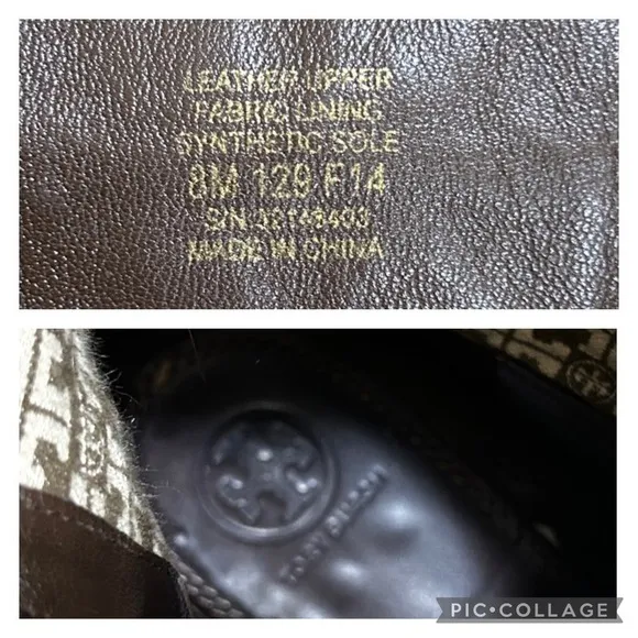 TORY BURCH Simone Boots 8 Brown Leather Stitched Logo Knee Tall Riding Zip Up