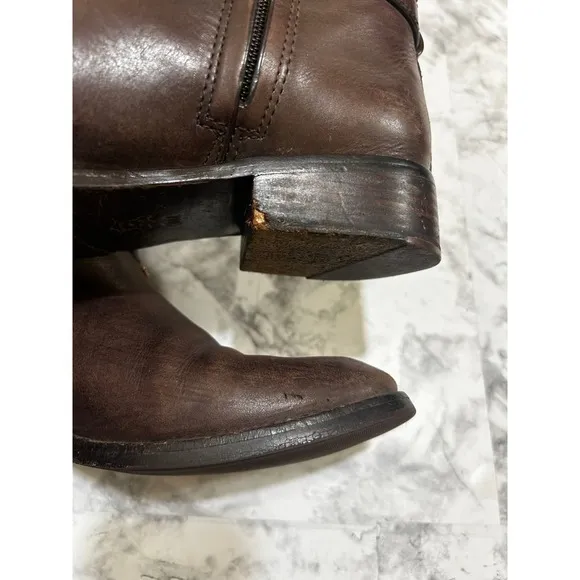 TORY BURCH Simone Boots 8 Brown Leather Stitched Logo Knee Tall Riding Zip Up