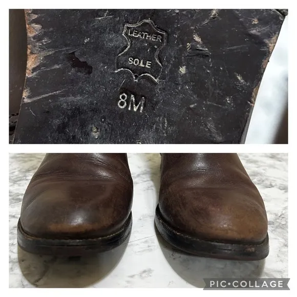 TORY BURCH Simone Boots 8 Brown Leather Stitched Logo Knee Tall Riding Zip Up