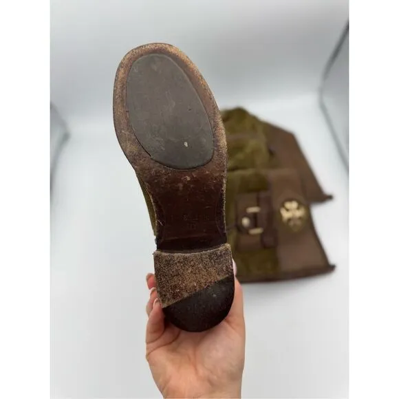 Tory Burch Womens Green Suede Mid Calf Riding Boots Size 6.5M