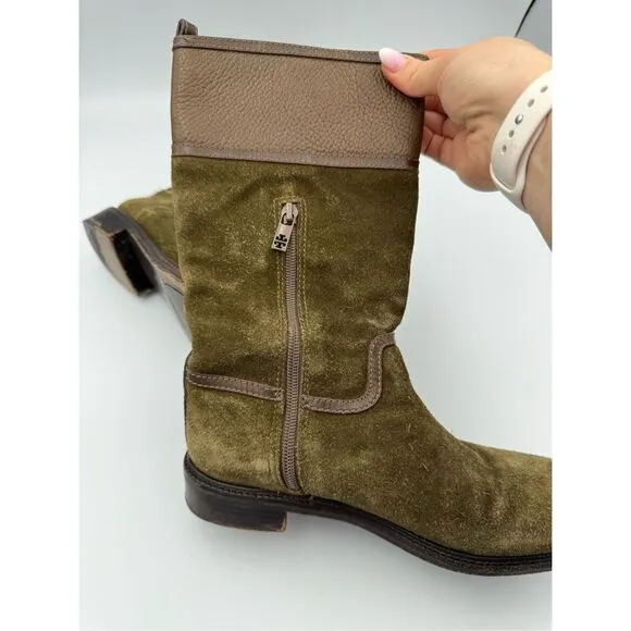 Tory Burch Womens Green Suede Mid Calf Riding Boots Size 6.5M