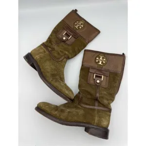 Tory Burch Womens Green Suede Mid Calf Riding Boots Size 6.5M