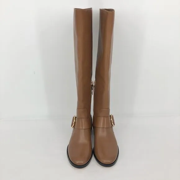 TORY BURCH Women's Sofia Riding Boots 5M Brown Leather Knee-High NWOB