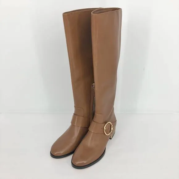 TORY BURCH Women's Sofia Riding Boots 5M Brown Leather Knee-High NWOB