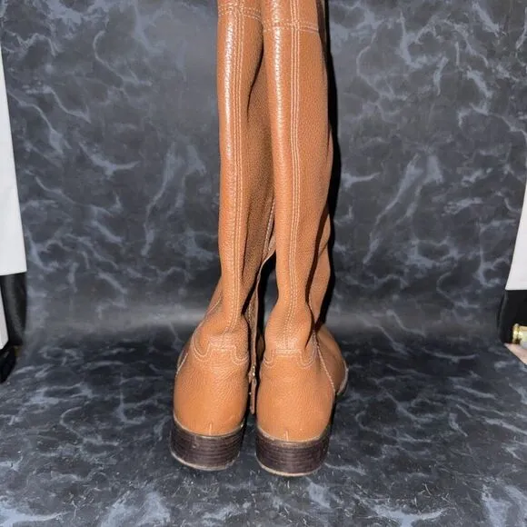 Tory Burch 'Jolie' Riding Boots Mid Calf Brown Leather Comfort Shoes Size 8M