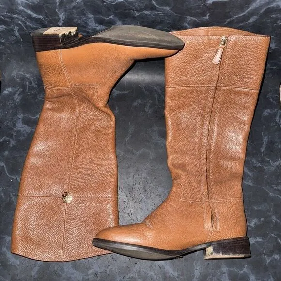 Tory Burch 'Jolie' Riding Boots Mid Calf Brown Leather Comfort Shoes Size 8M