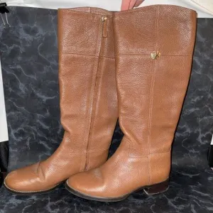Tory Burch 'Jolie' Riding Boots Mid Calf Brown Leather Comfort Shoes Size 8M
