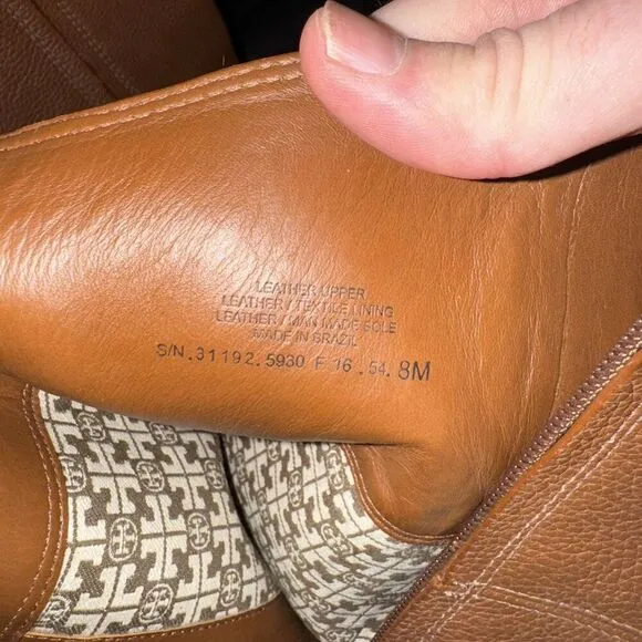 Tory Burch 'Jolie' Riding Boots Mid Calf Brown Leather Comfort Shoes Size 8M
