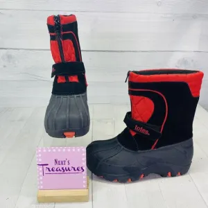 Totes BRADLEY Youth 12422 Leather Rubber Uppers Black Red Zip Snow Boots Sz 4 M