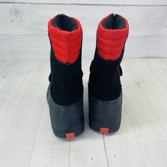 Totes BRADLEY Youth 12422 Leather Rubber Uppers Black Red Zip Snow Boots Sz 4 M