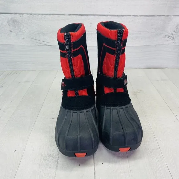 Totes BRADLEY Youth 12422 Leather Rubber Uppers Black Red Zip Snow Boots Sz 4 M