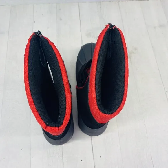 Totes BRADLEY Youth 12422 Leather Rubber Uppers Black Red Zip Snow Boots Sz 4 M