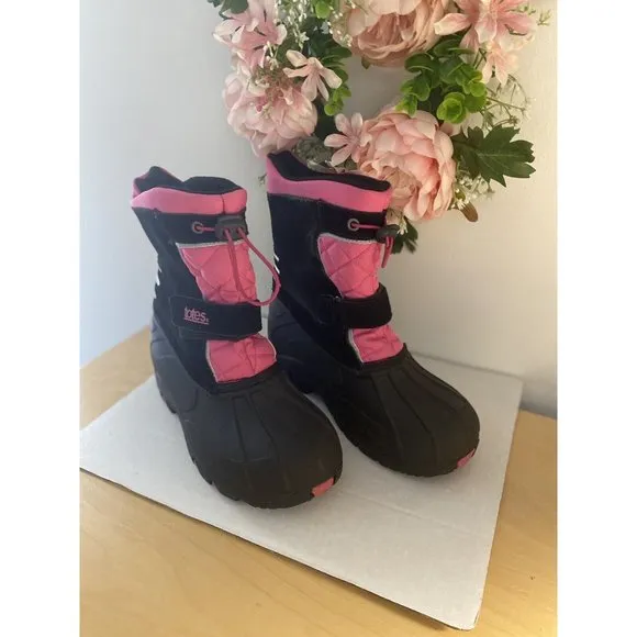 Totes Jillian Big Girls' Winter Pink Black Boots Size 4 Waterproof Rain Boot EUC