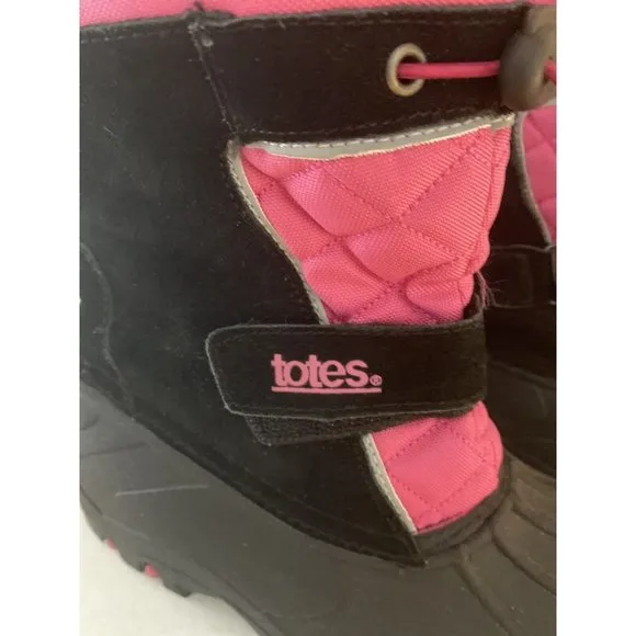 Totes Jillian Big Girls' Winter Pink Black Boots Size 4 Waterproof Rain Boot EUC
