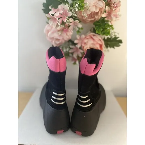 Totes Jillian Big Girls' Winter Pink Black Boots Size 4 Waterproof Rain Boot EUC