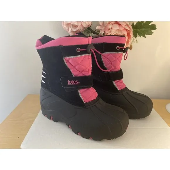Totes Jillian Big Girls' Winter Pink Black Boots Size 4 Waterproof Rain Boot EUC