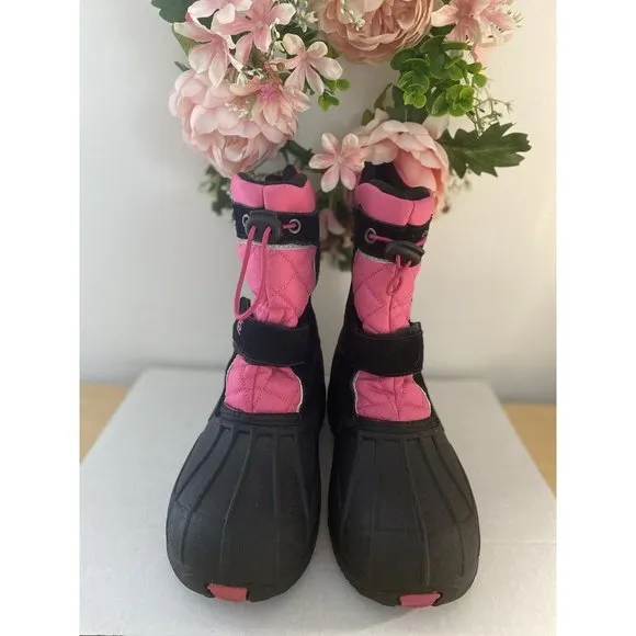 Totes Jillian Big Girls' Winter Pink Black Boots Size 4 Waterproof Rain Boot EUC