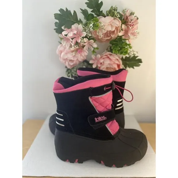 Totes Jillian Big Girls' Winter Pink Black Boots Size 4 Waterproof Rain Boot EUC