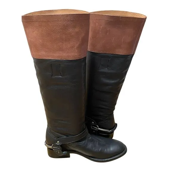 Trask Addison Leather Black Brown Equestrian Knee High Riding Boots Womens 6.5