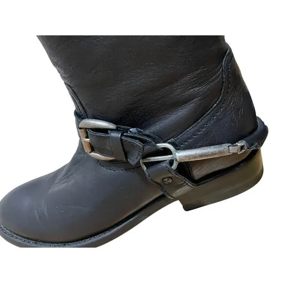 Trask Addison Leather Black Brown Equestrian Knee High Riding Boots Womens 6.5
