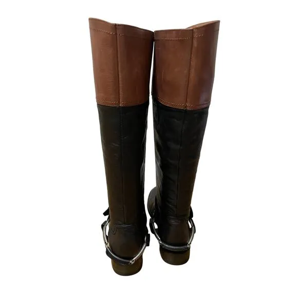 Trask Addison Leather Black Brown Equestrian Knee High Riding Boots Womens 6.5