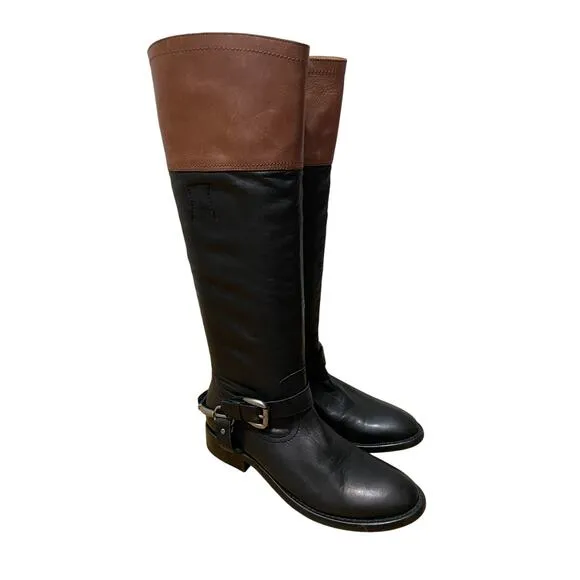 Trask Addison Leather Black Brown Equestrian Knee High Riding Boots Womens 6.5