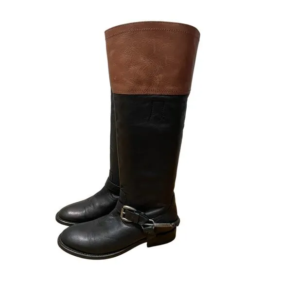 Trask Addison Leather Black Brown Equestrian Knee High Riding Boots Womens 6.5