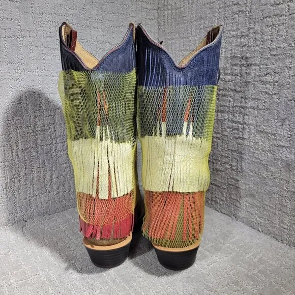 Twisted X Red White Blue Leather Vetrans War Fringe Boots Women's Size 7.5B US