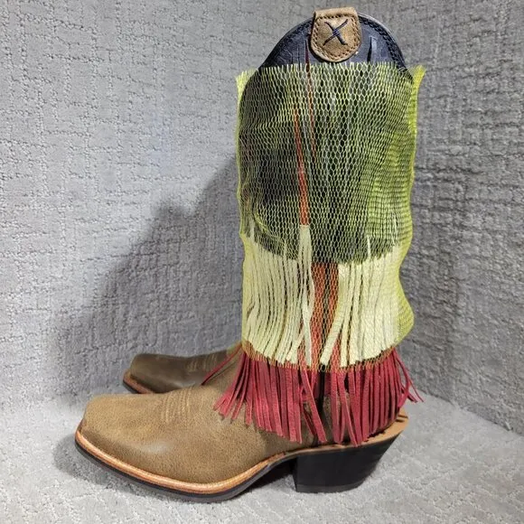 Twisted X Red White Blue Leather Vetrans War Fringe Boots Women's Size 7.5B US