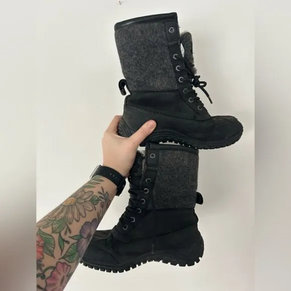 Ugg Adirondack II Waterproof Vibram Winter Boots - Women's Size 7 - Black Gray