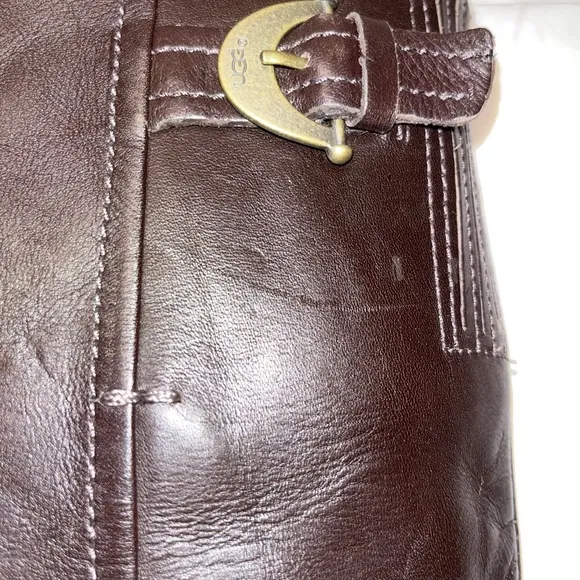 UGG Australia Amberlee Espresso Leather Equestrian Style Boots, Size 6