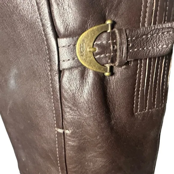 UGG Australia Amberlee Espresso Leather Equestrian Style Boots, Size 9.5
