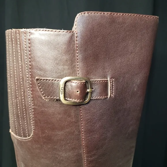 UGG Australia 'Beryl' Leather Riding Boots in Chocolate Brown- Women's size 8.5