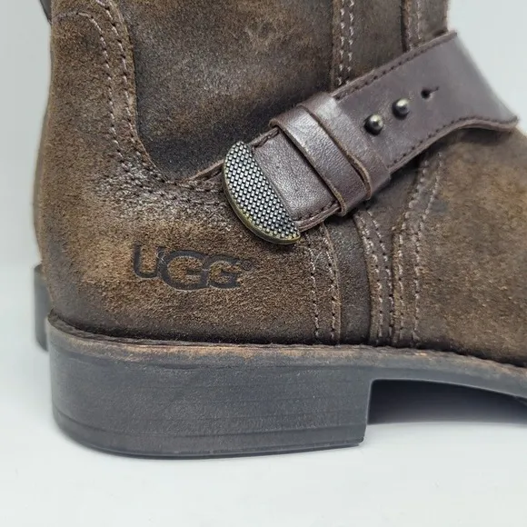 UGG Australia Boots Womens 8 Brown Leather Tall Riding Dayle Lodge Buckle Winter