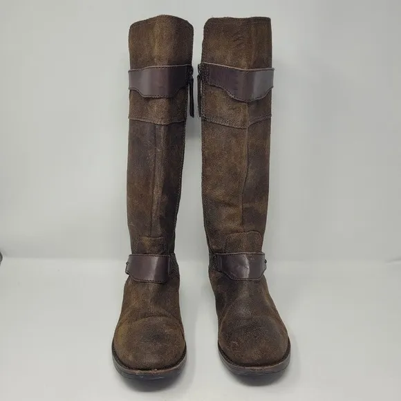 UGG Australia Boots Womens 8 Brown Leather Tall Riding Dayle Lodge Buckle Winter