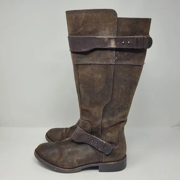 UGG Australia Boots Womens 8 Brown Leather Tall Riding Dayle Lodge Buckle Winter