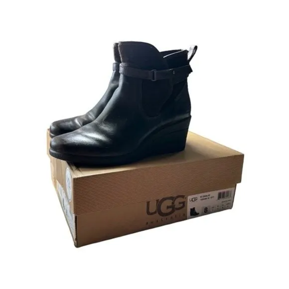 UGG Australia Emalie Women's Brown Leather Wedge Ankle Boots Size US 8