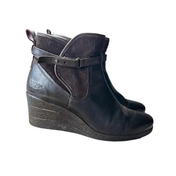 UGG Australia Emalie Women's Brown Leather Wedge Ankle Boots Size US 8