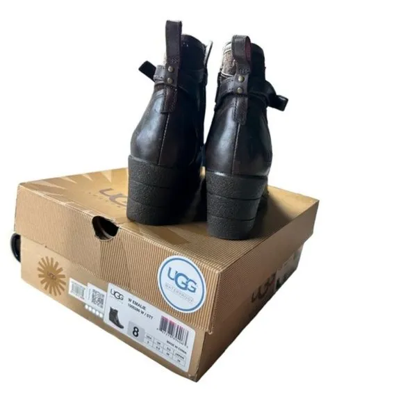 UGG Australia Emalie Women's Brown Leather Wedge Ankle Boots Size US 8