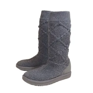 UGG Australia Sweater Boots Womens 7 Gray Classic Cardi Cable Knit Mid-Calf