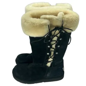 UGG Australia Upside Tall Black Suede Winter Boots Lace-Up Size 8