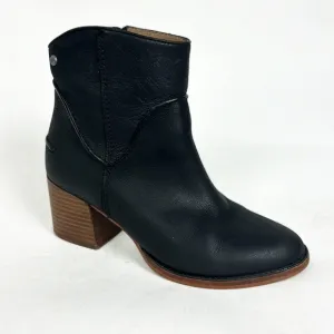 Ugg Black Leather Side Zip Ankle Chunky Heel Bootie Boots