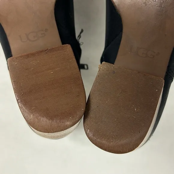 Ugg Black Leather Side Zip Ankle Chunky Heel Bootie Boots