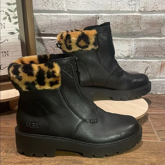 UGG Black Winter Boots with Leopard Print