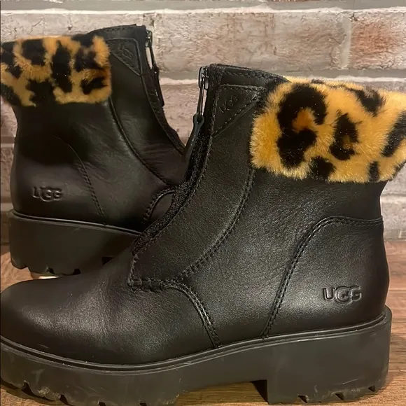UGG Black Winter Boots with Leopard Print