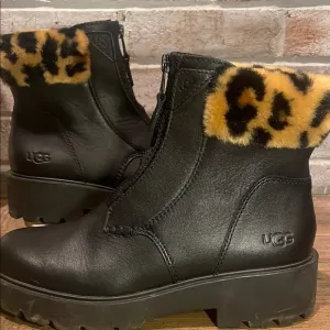 UGG Black Winter Boots with Leopard Print